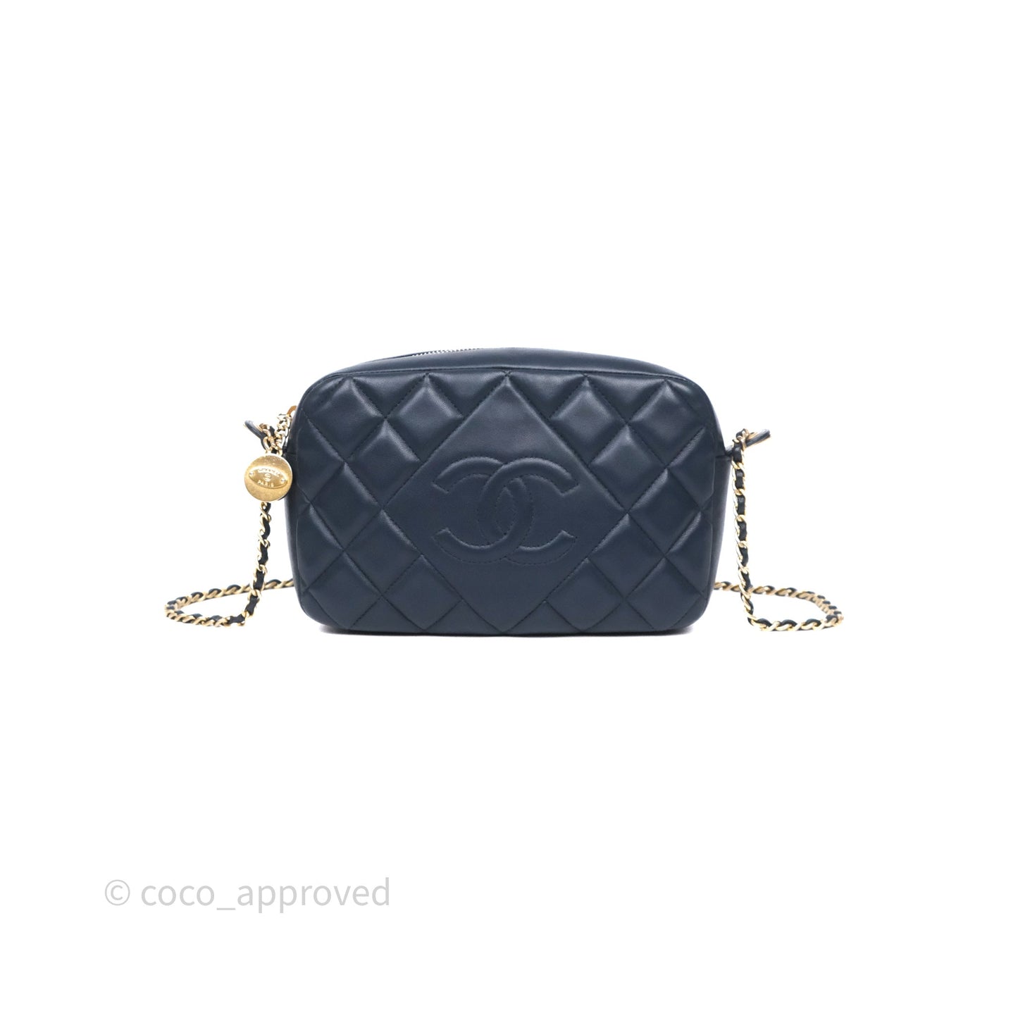 Chanel CC Camera Bag Quilted Navy Lambskin Aged Gold Hardware