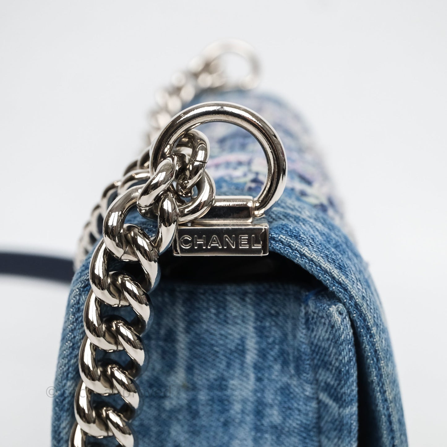 Chanel Medium Boy Blue Denim Tweed Silver Hardware