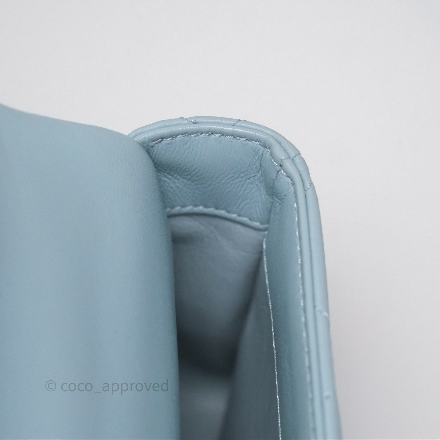 Chanel Quilted Enamel Pending CC Mini Square Flap Baby Blue Lambskin 22P