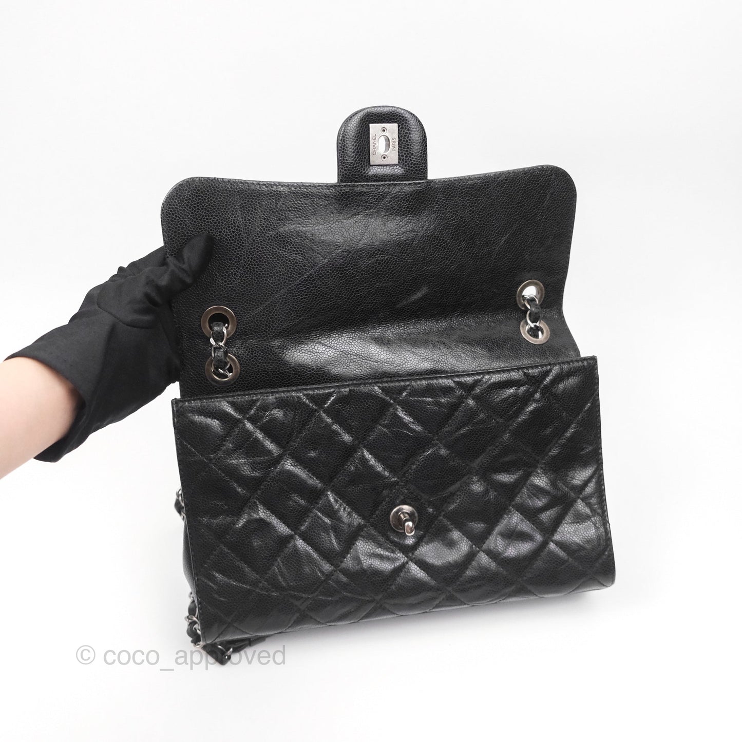 Chanel Quilted Single Flap Bag Soft Caviar Black Ruthenium Hardware