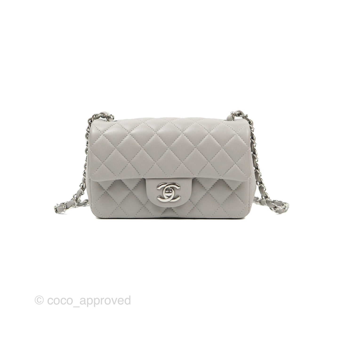 Chanel Quilted Mini Rectangular Grey Lambskin Silver Hardware