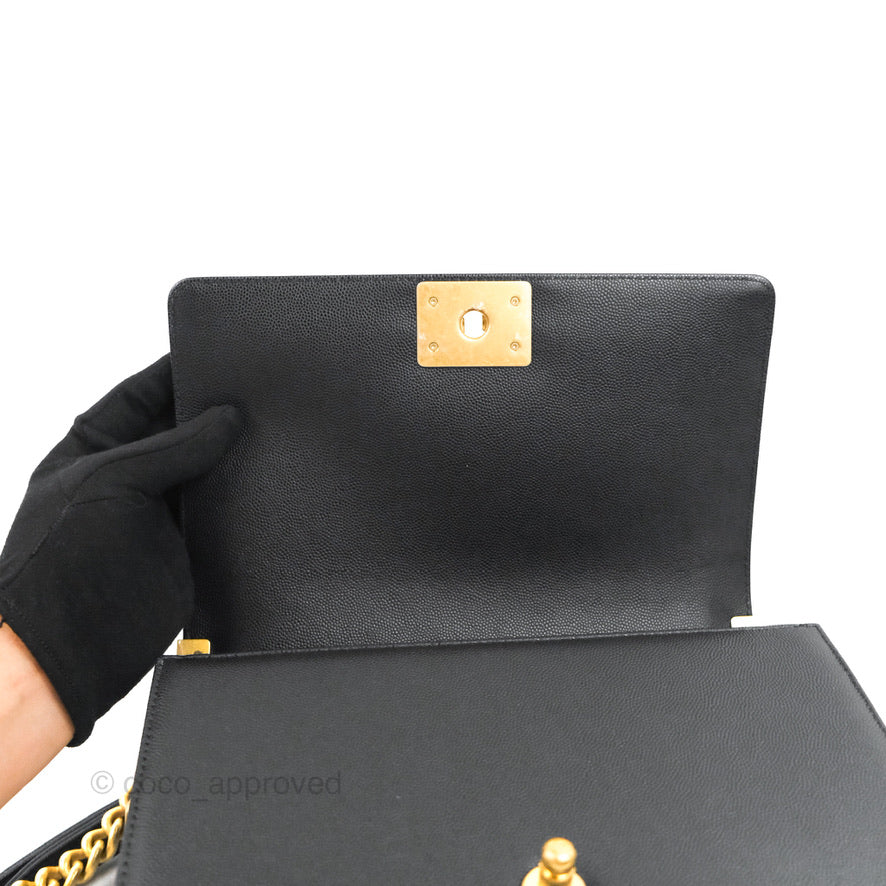 Chanel Quilted Medium Boy Black Caviar Aged Gold Hardware
