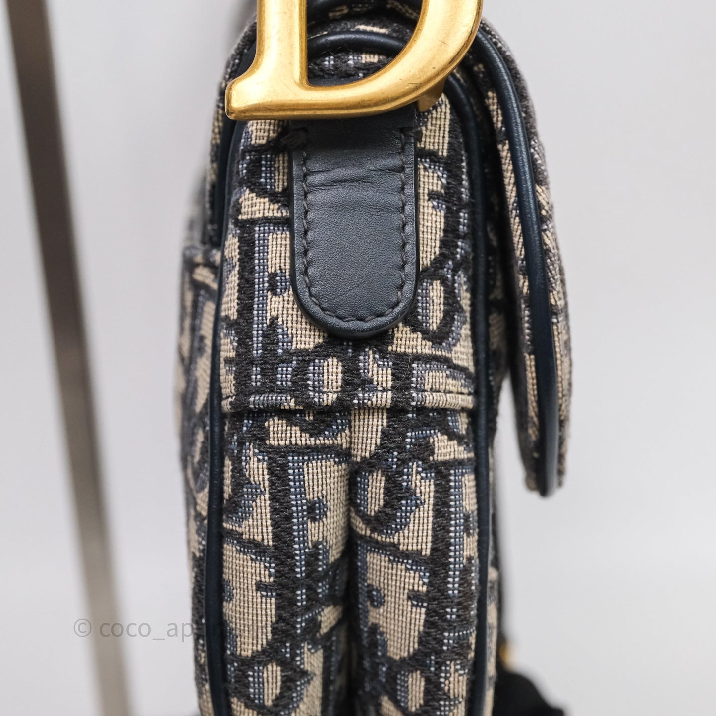 Christian Dior Saddle Bag Navy Dior Oblique Embroidery Gold Hardware