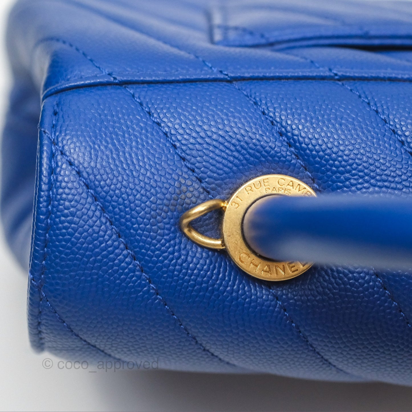 Chanel Small Coco Handle Chevron Blue Caviar Aged Gold Hardware