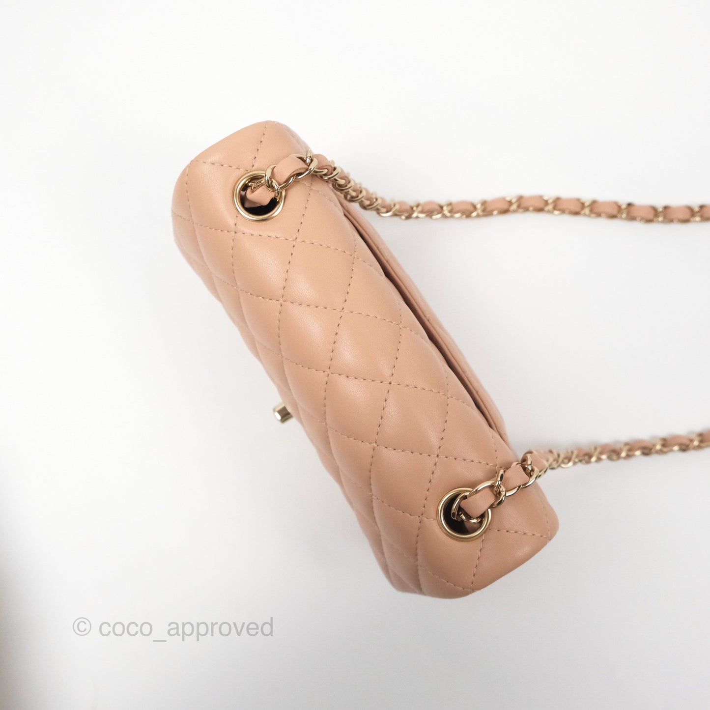 Chanel Quilted Mini Rectangular Flap Beige Lambskin Gold Hardware