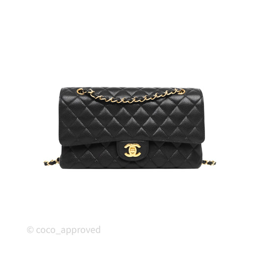 Chanel Classic M/L Medium Flap Quilted Black Caviar Gold Hardware