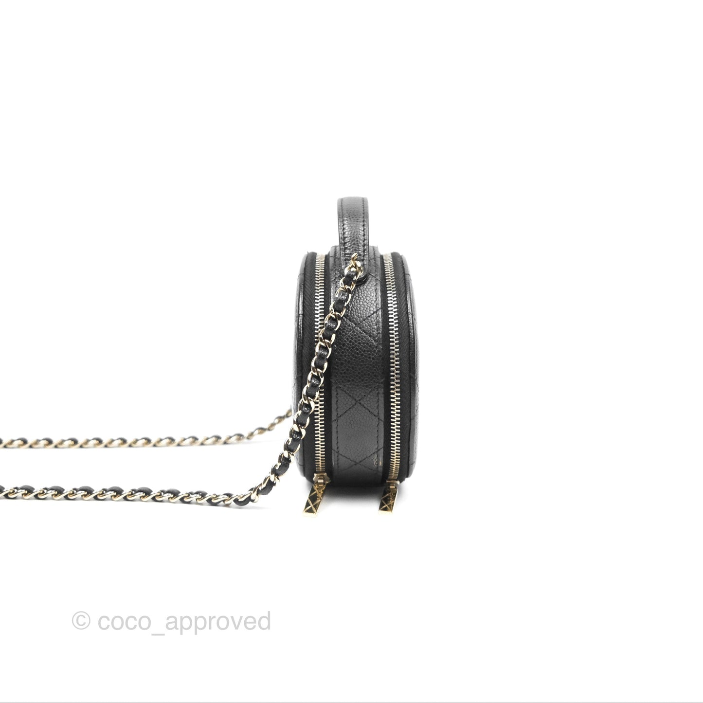Chanel Mini Round Vanity Bag Handle With Care Black Caviar 22C