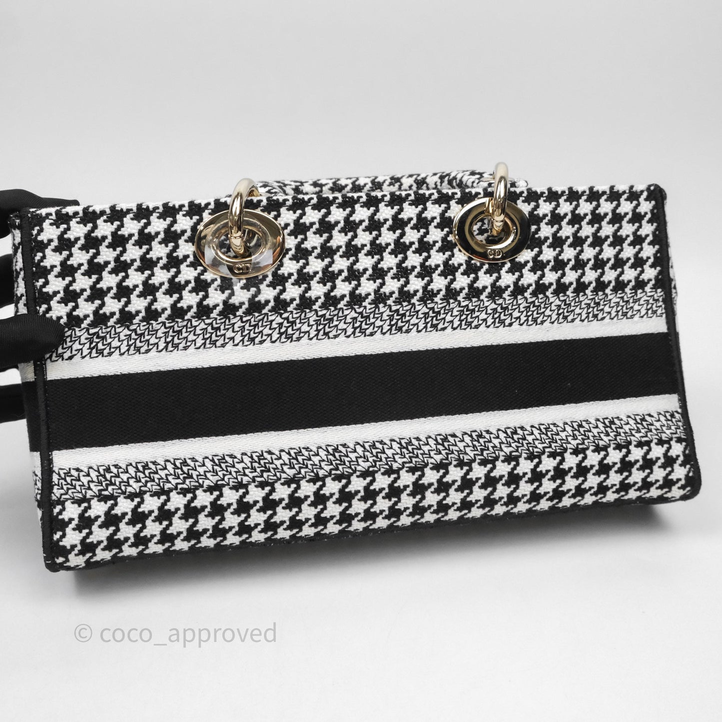 Christian Dior Medium Lady D-Joy Bag Black White Houndstooth Gold Hardware
