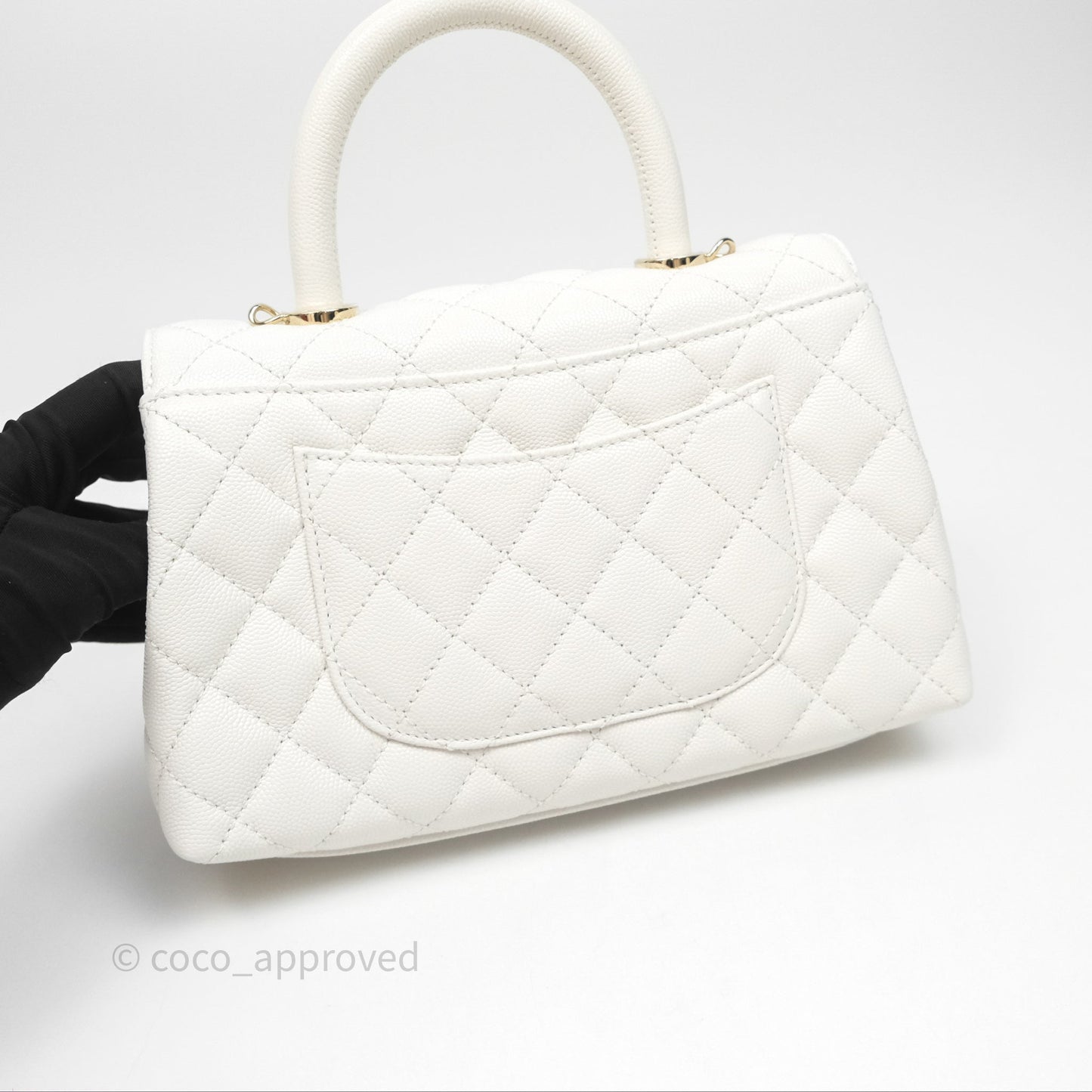 Chanel Small Coco Handle Quilted White Caviar Gold Hardware