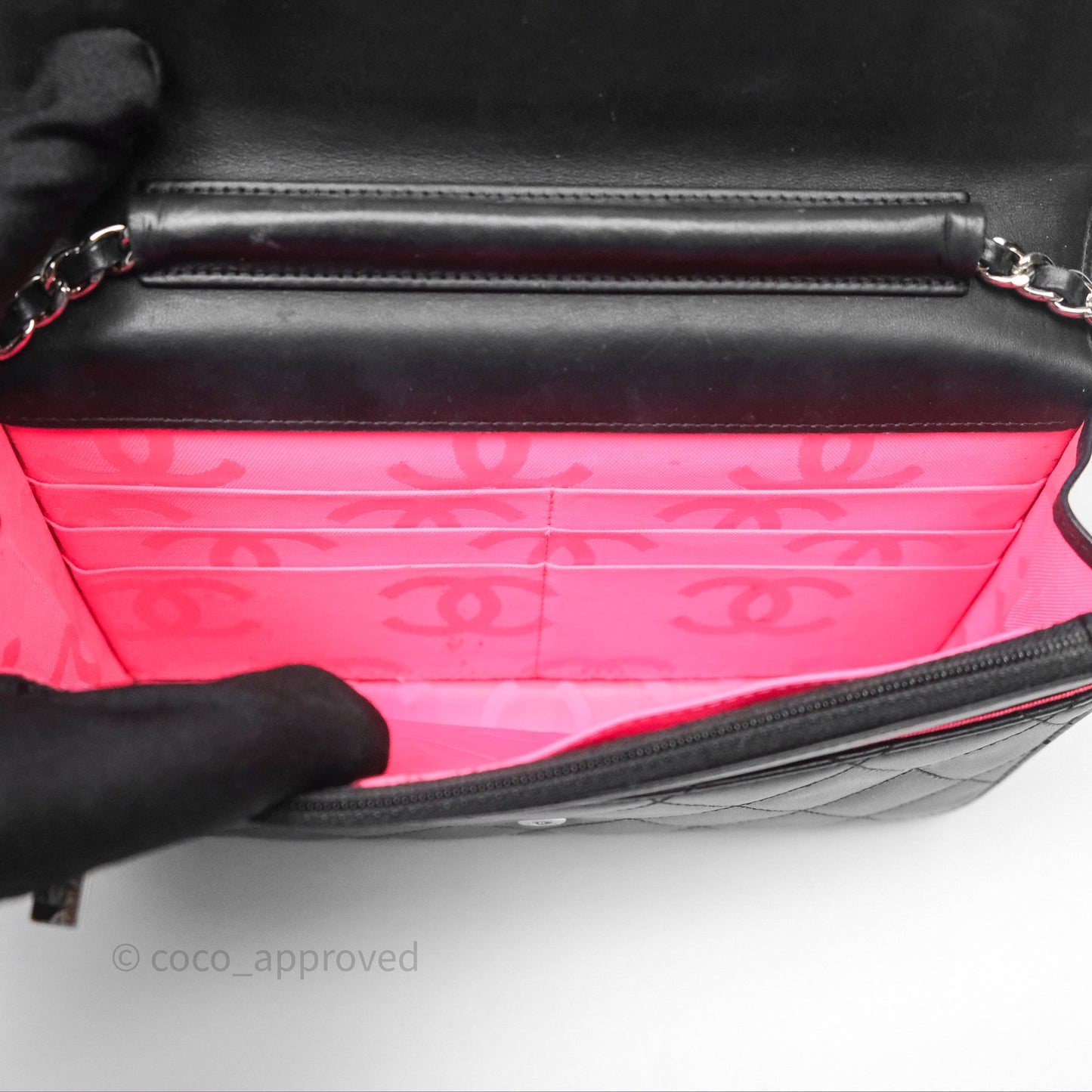Chanel Quilted Wallet on Chain WOC Cambon Black Calfskin Silver Hardware