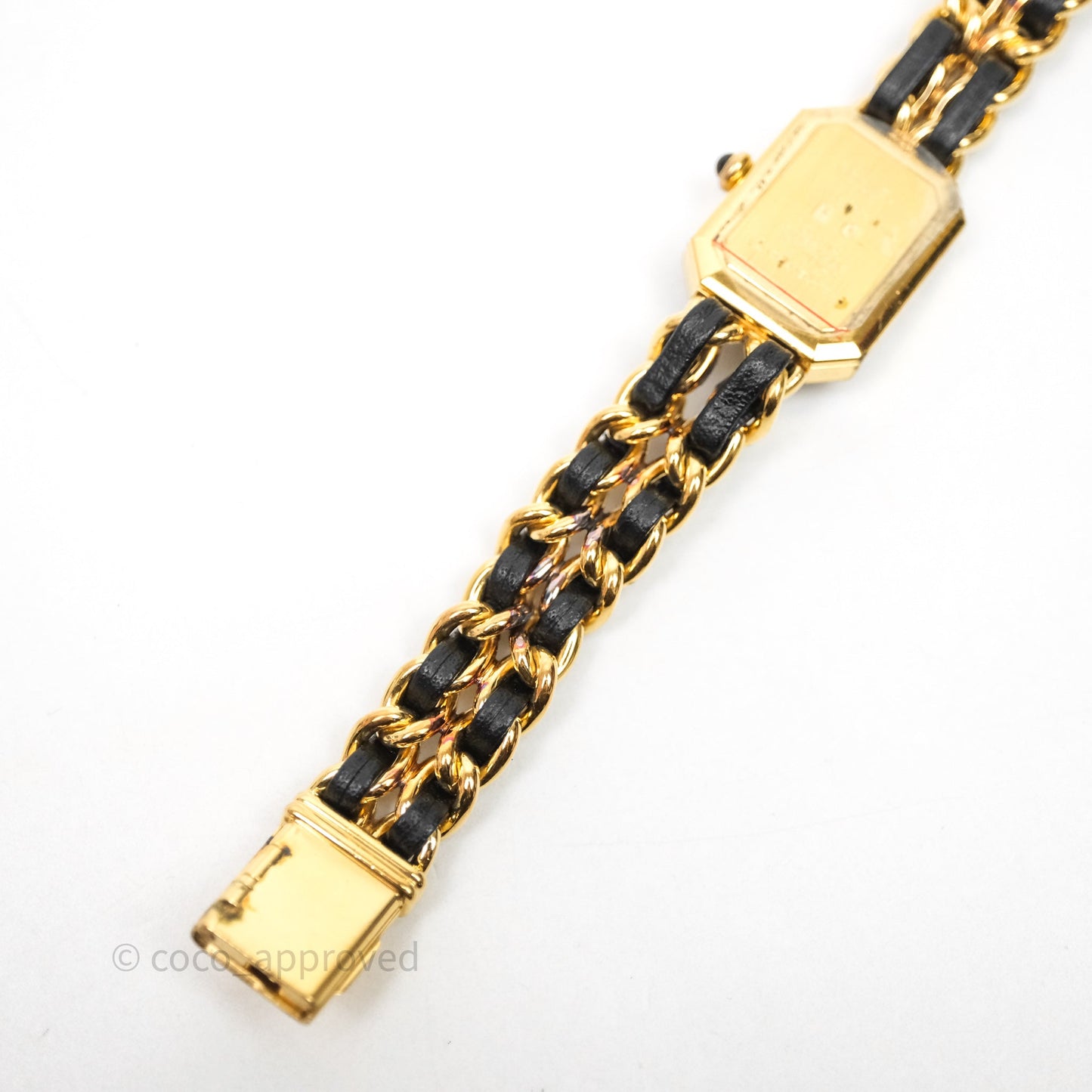 Chanel Vintage Première Watch Black Leather Gold Plated Size M