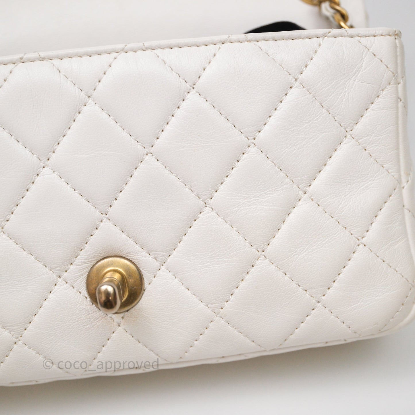 Chanel Mini Rectangular Pearl Crush Quilted White Lambskin Aged Gold Hardware