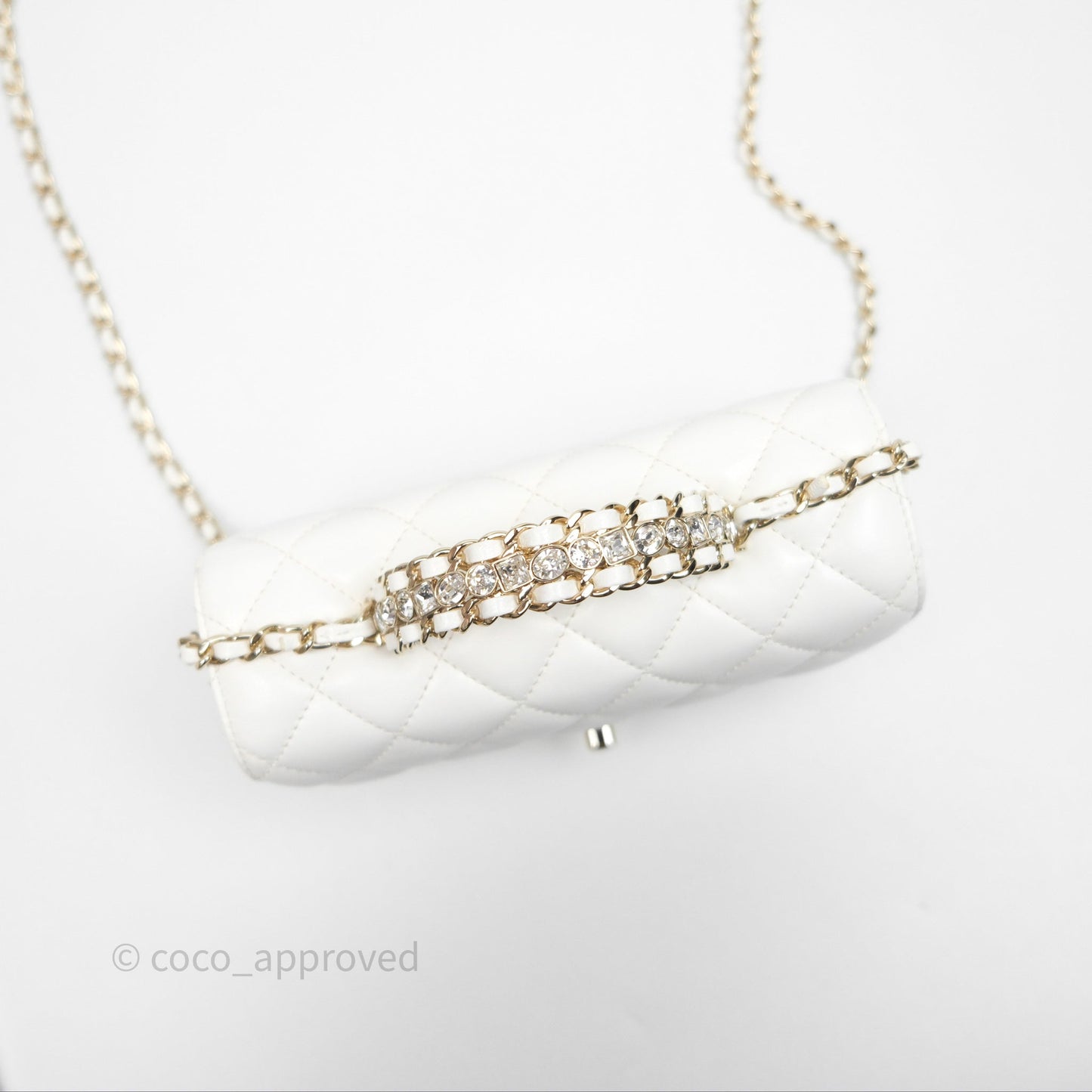 Chanel Crystals Top Handle Mini Rectangular Flap Bag White Lambskin Gold Hardware