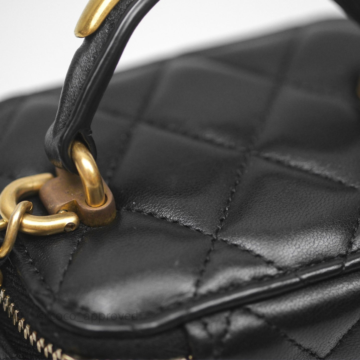 Chanel Mini Metal Top Handle Vanity With Chain Black Lambskin Aged Gold Hardware