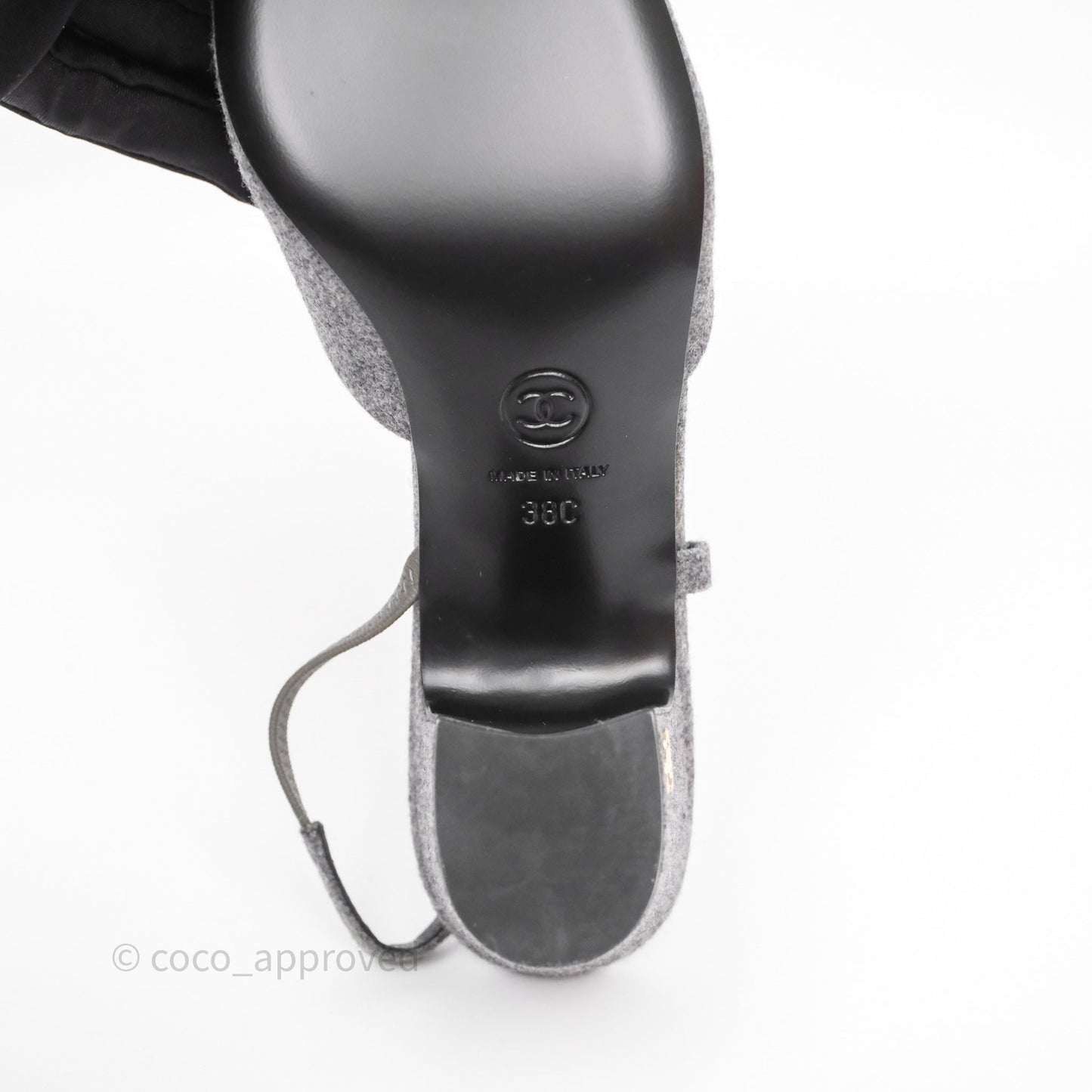 Chanel Slingbacks Heels Grey Felted/ Black Velvet Size 38