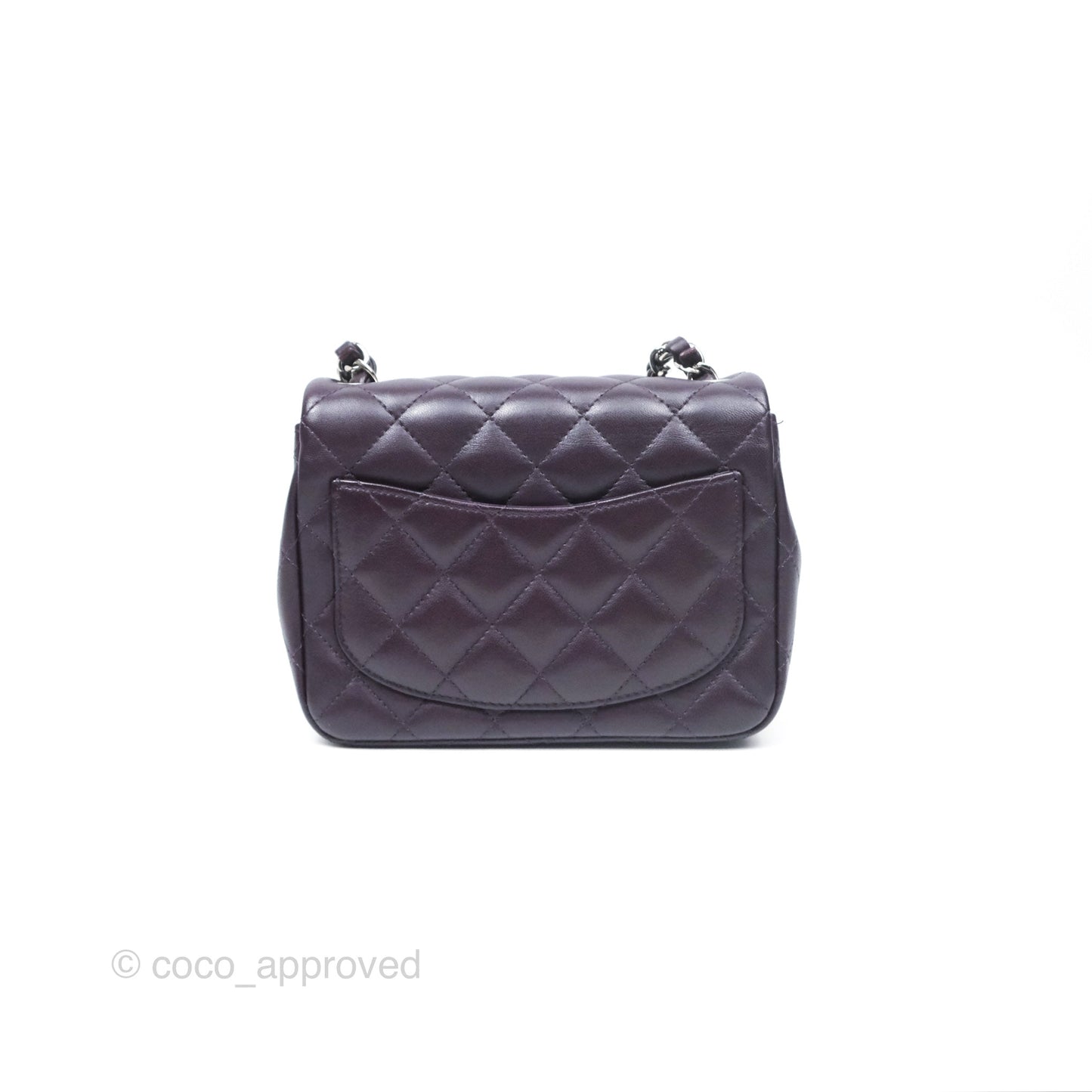 Chanel Quilted Mini Square Dark Purple Lambskin Silver Hardware