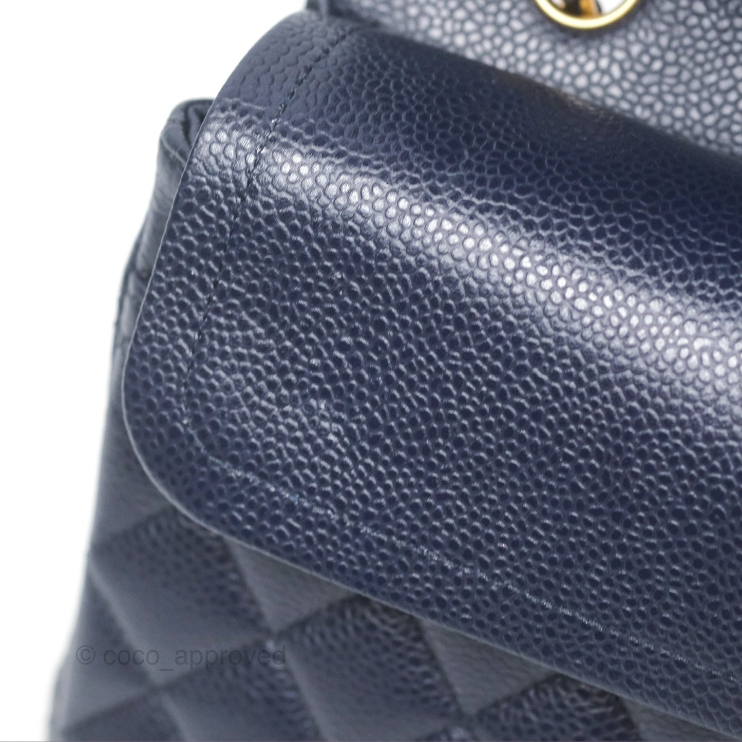 Chanel Classic M/L Medium Flap Quilted French Navy Caviar Aged Gold Hardware