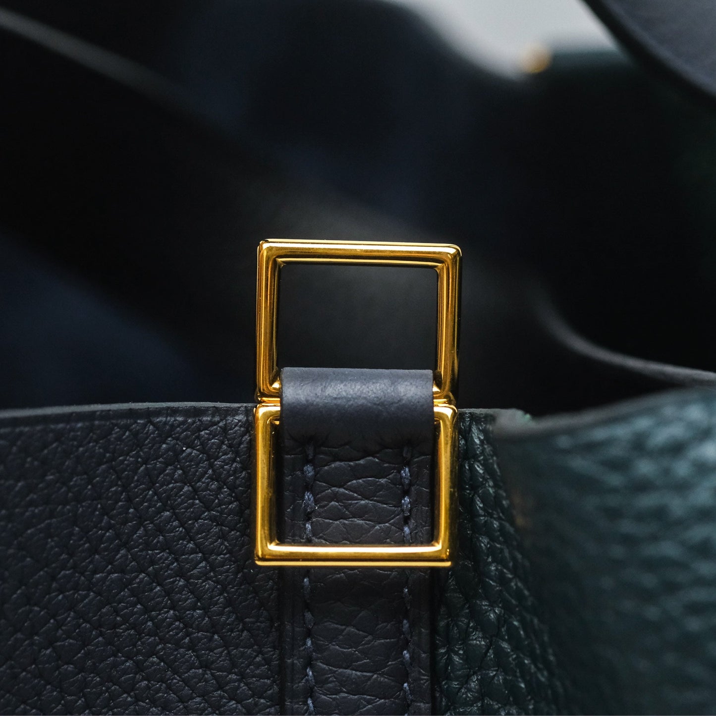 Hermès Picotin Lock 22 Casaque Vert Cyprès 6O/ Bleu Nuit 2Z/ Black Noir 89 Clemence Gold Hardware
