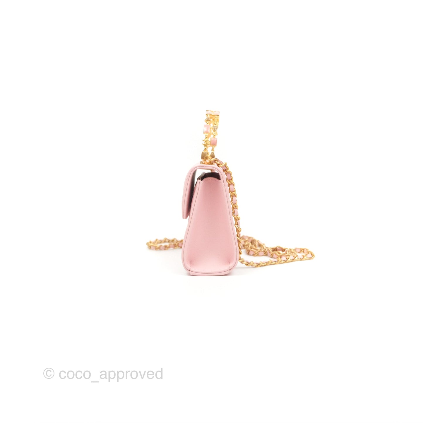 Chanel Enamel Top Handle Clutch with Chain Pink Lambskin Aged Gold Hardware 22B