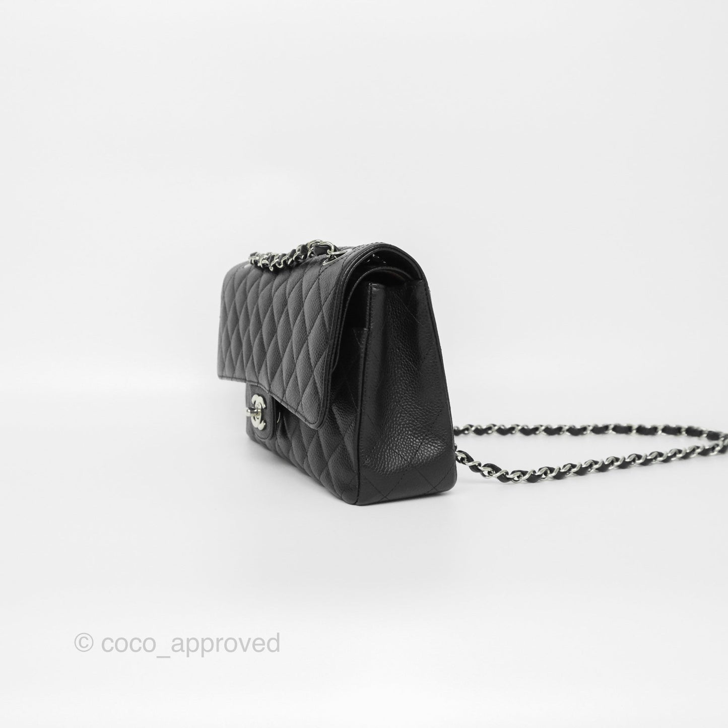 Chanel Classic M/L Medium Flap Quilted Black Caviar Silver Hardware