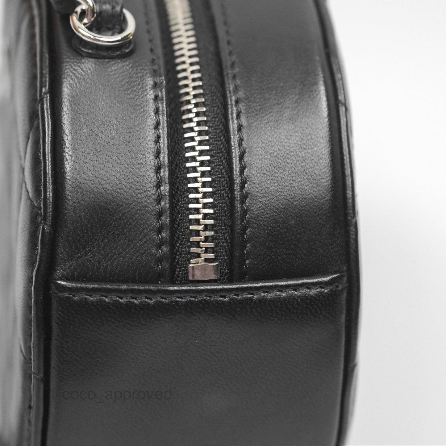 Chanel Classic Quilted Round Clutch With Chain Black Lambskin Silver Hardware
