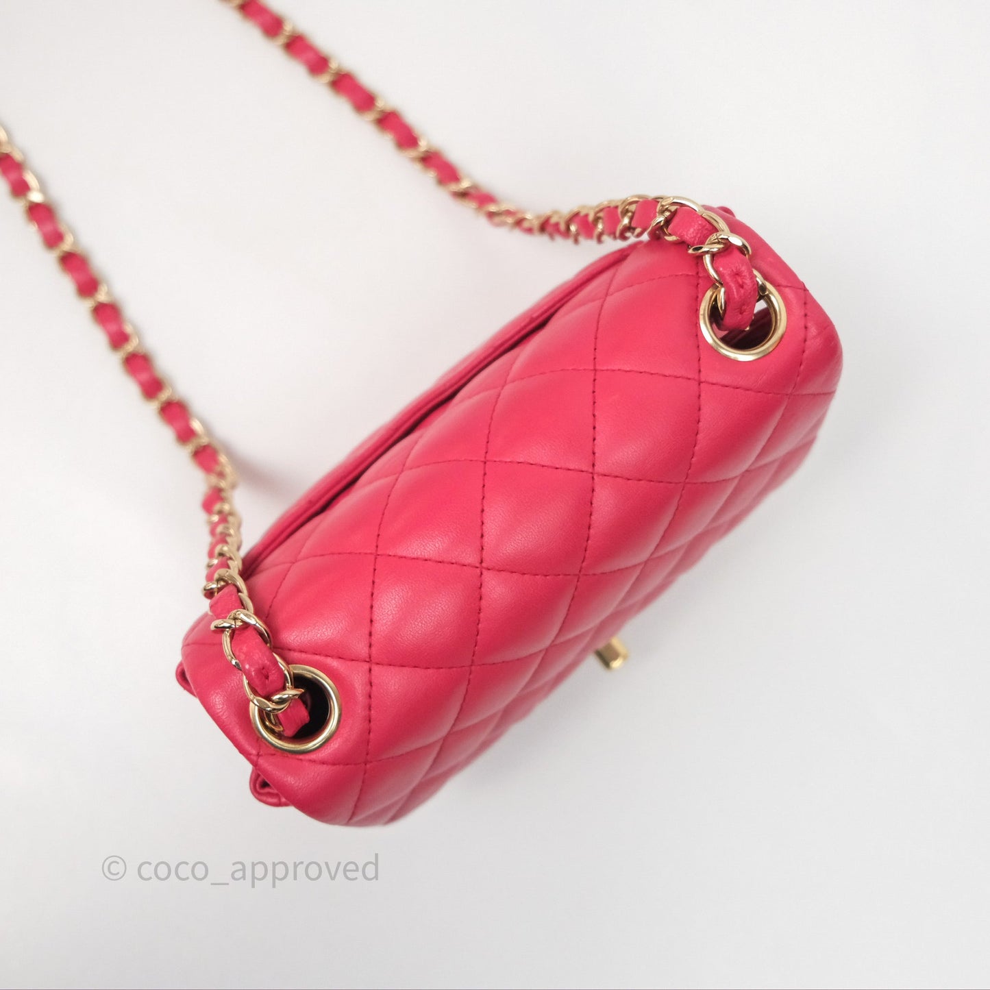 Chanel Mini Square Flap Quilted Dark Pink Lambskin Gold Hardware