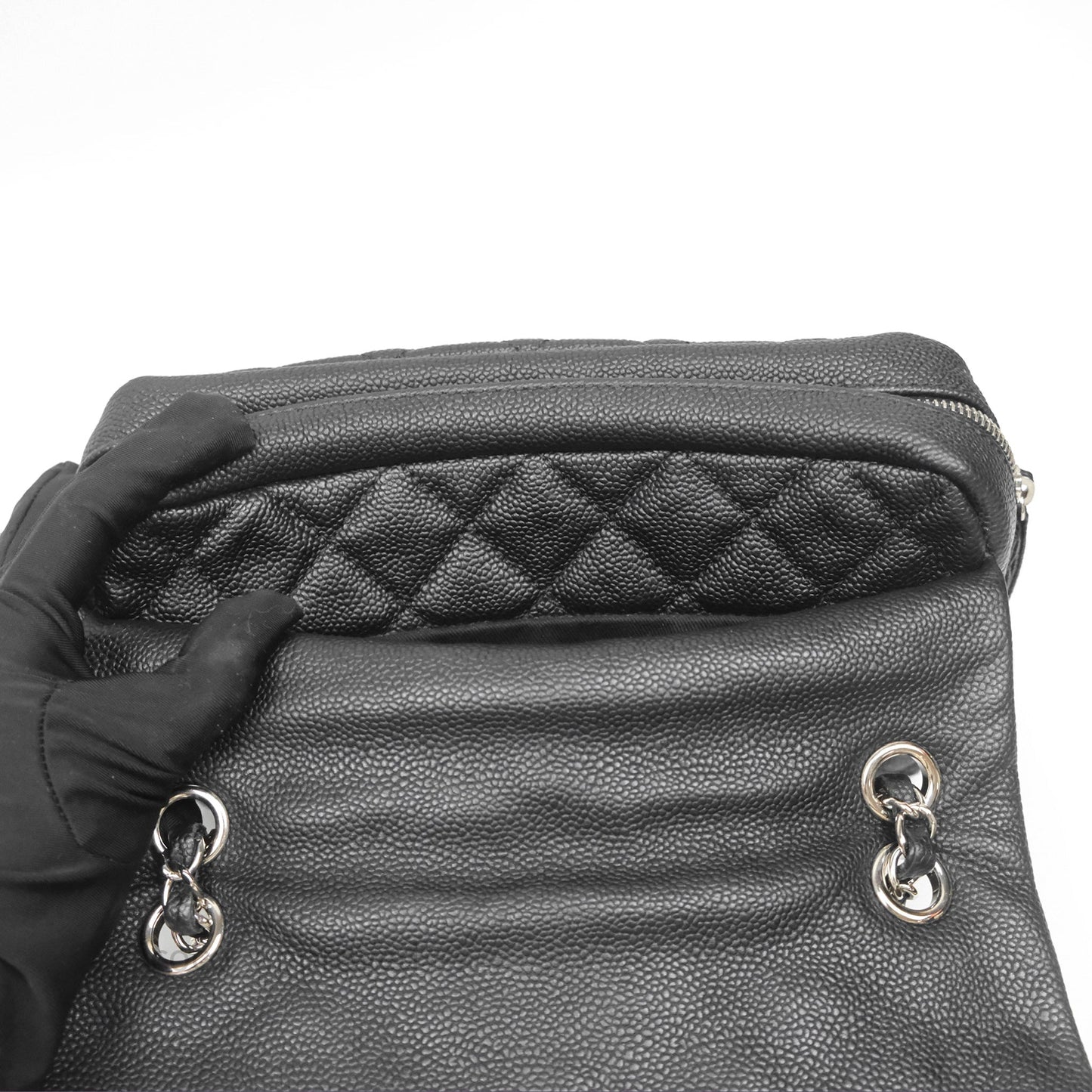 Chanel Quilted Easy Flap Bag Black Caviar Silver Hardware