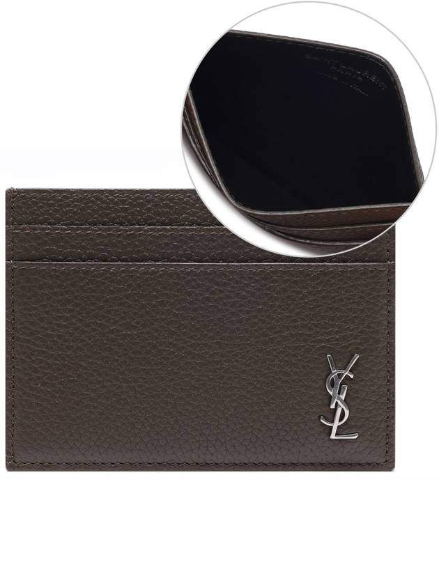 Luxury Saint Laurent Casandre Small Grain Leather Card Wallet Dark Khaki