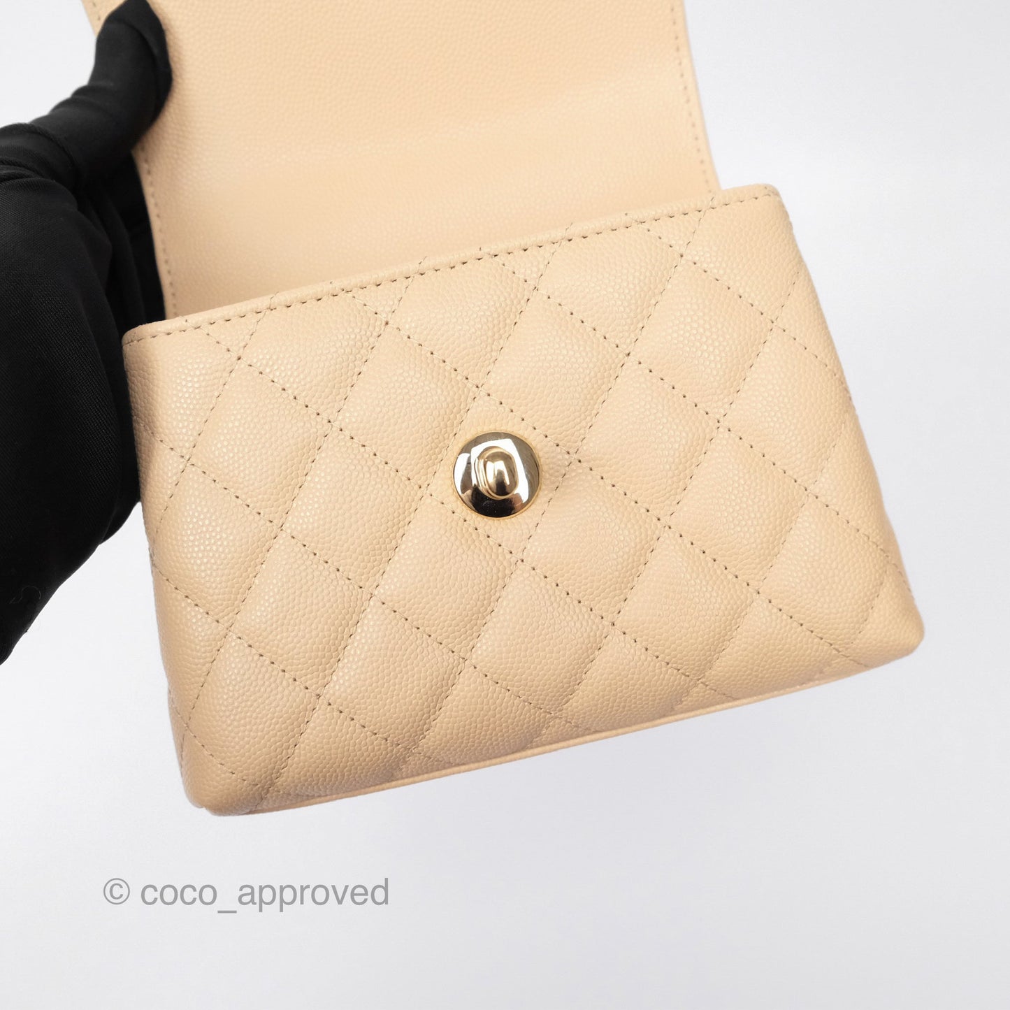 Chanel Coco Handle Clutch with Chain Quilted Beige Caviar Gold Hardware
