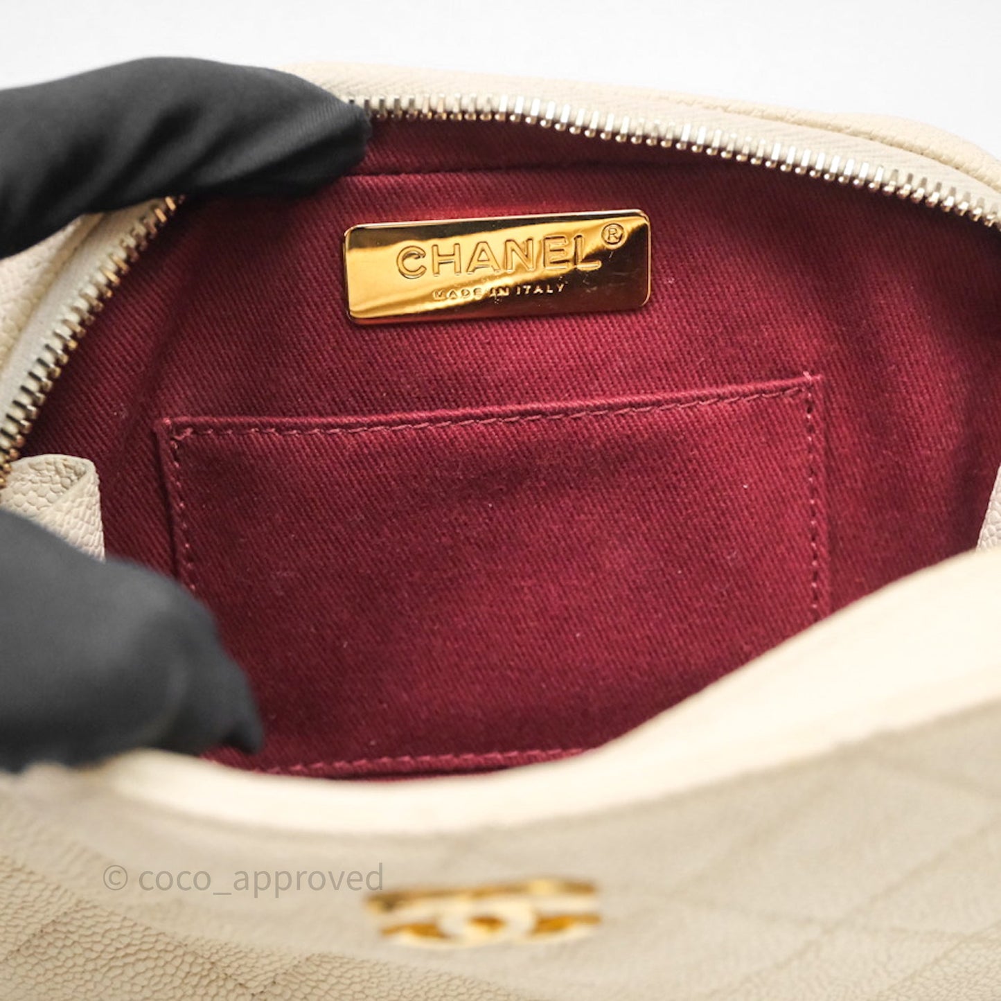 Chanel Quilted Caviar Waist Bag Ivory Aged Gold Hardware