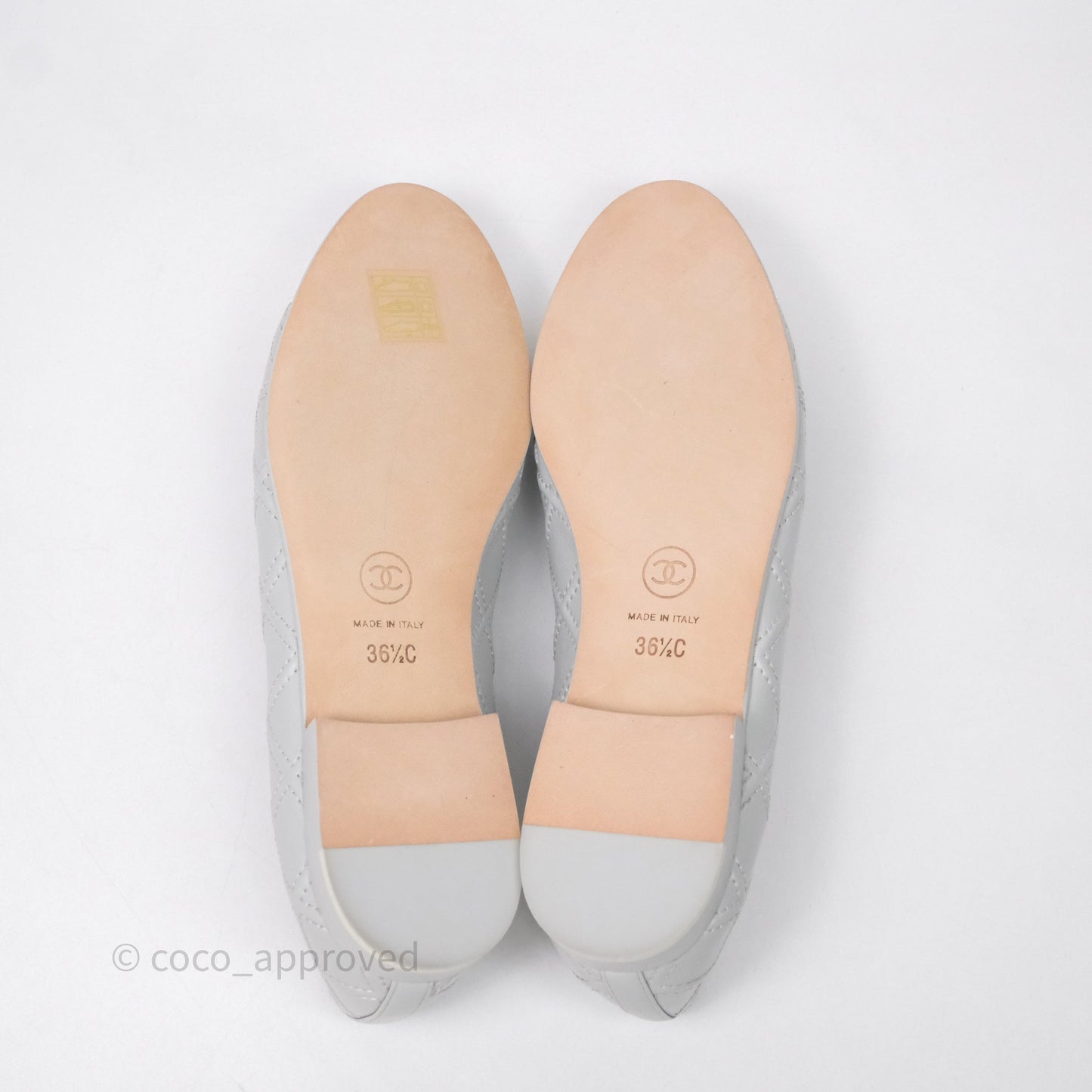 Chanel CC Quilted Light Grey Ballerina Flats Size 36.5