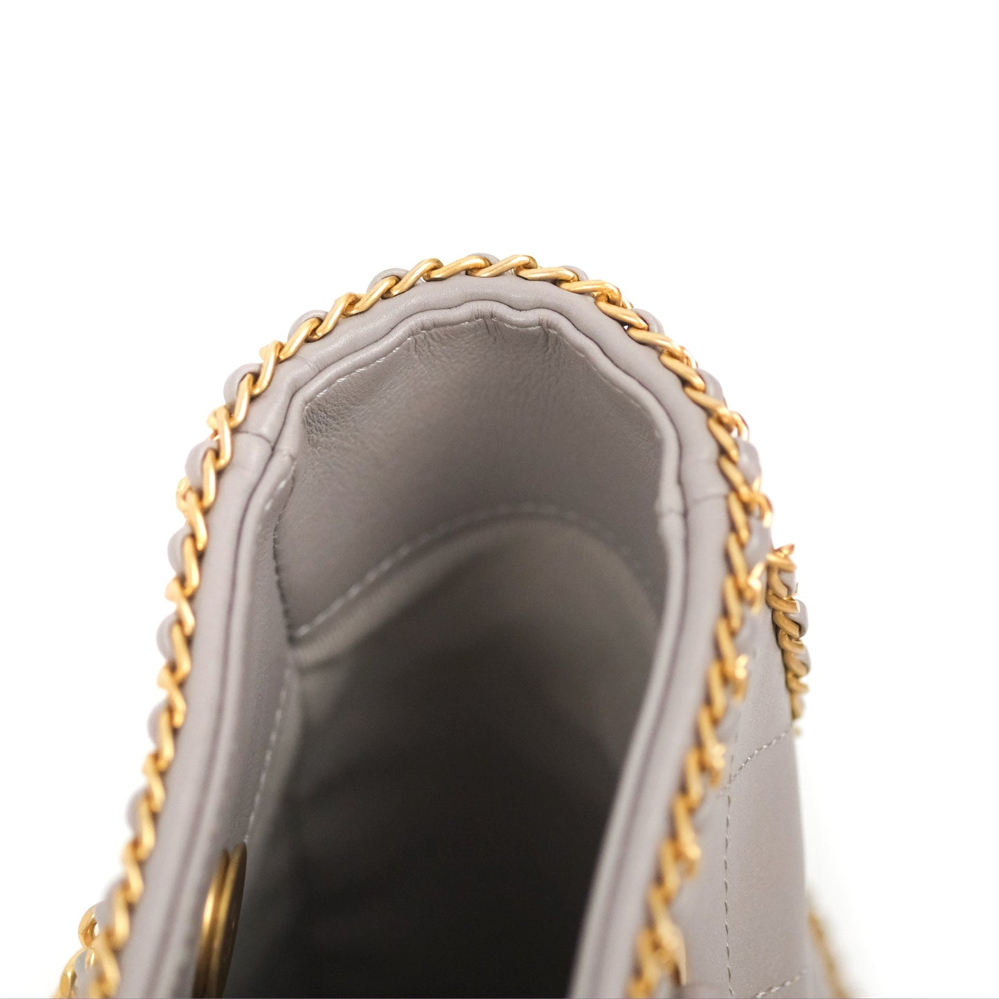 Chanel Small Chain Around Shopping Tote Grey Calfskin Aged Gold Hardware