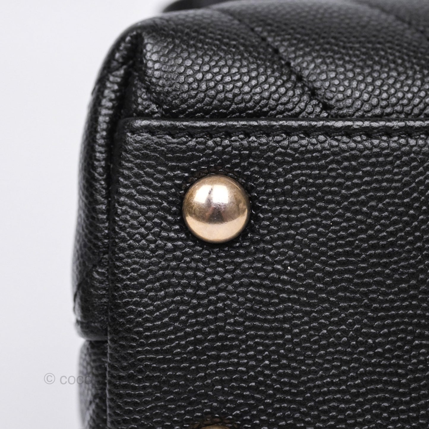 Chanel Small Coco Handle Chevron Black Caviar Aged Gold Hardware Lizard Handle