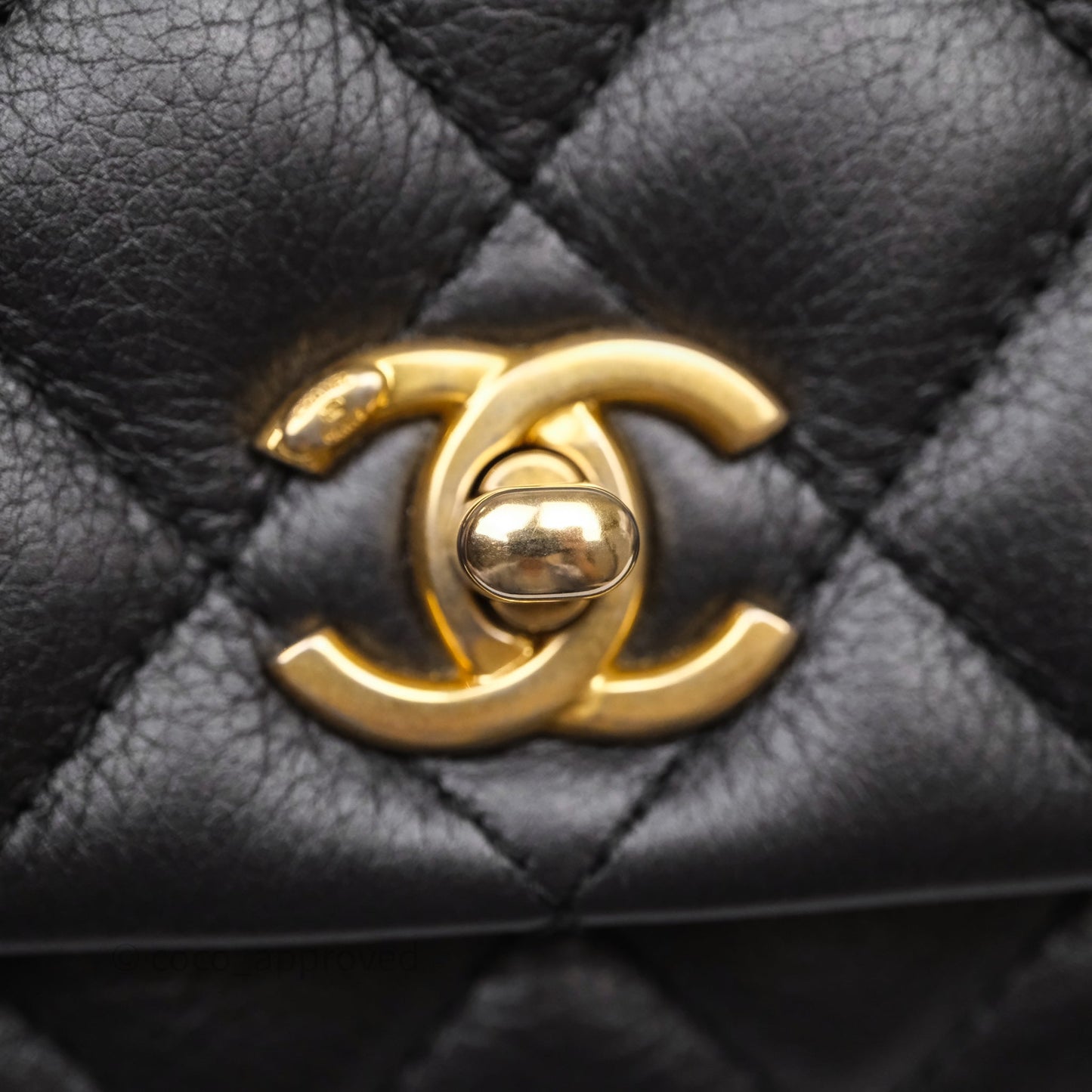 Chanel Quilted Handle Flap Bag Black Calfskin Aged Gold Hardware