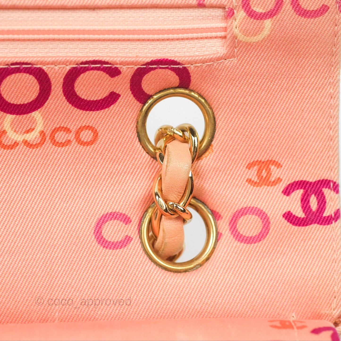Chanel Coco Logo Medium Classic Flap Quilted Coral Pink Canvas Gold Hardware