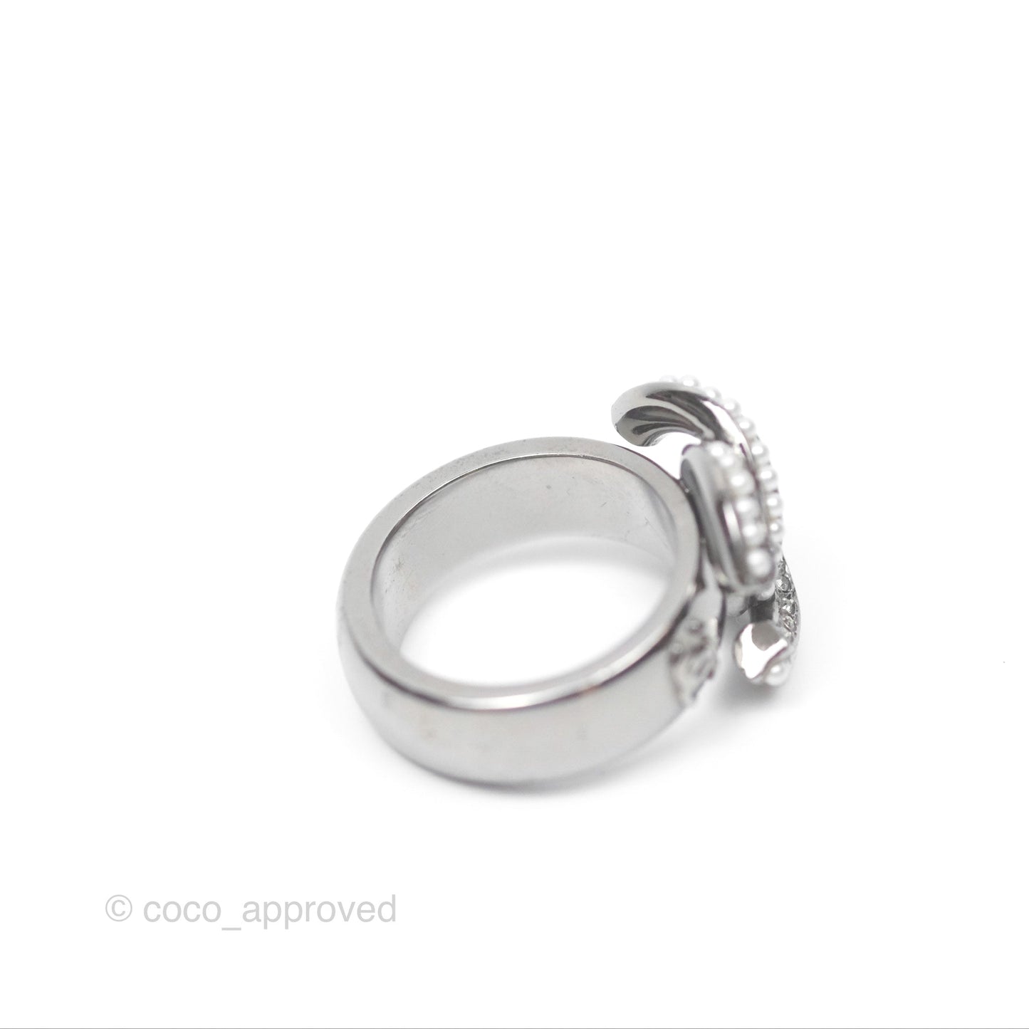 Chanel CC Ring Brushed Silver Tone 10A