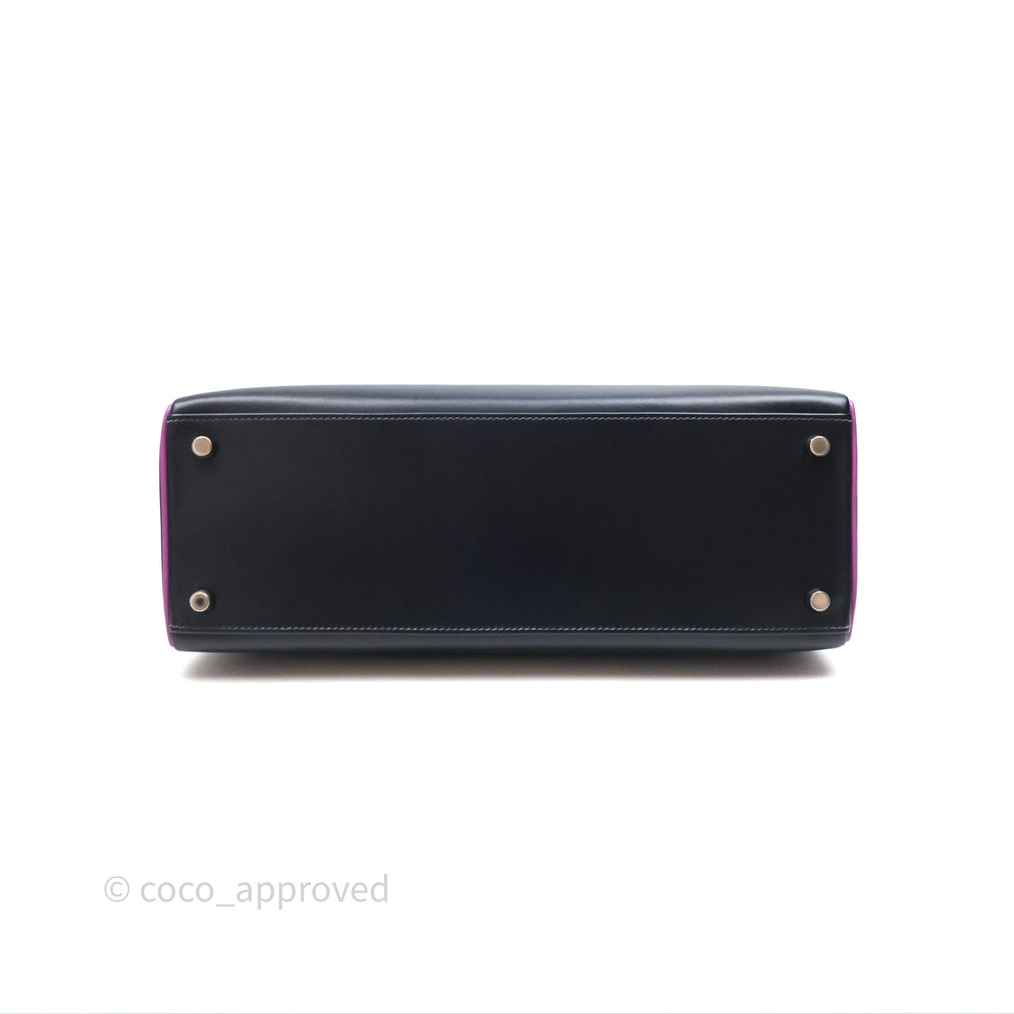 Hermès Vintage Kelly 32 Retourn Navy/Purple Box Leather Palladium Hardware