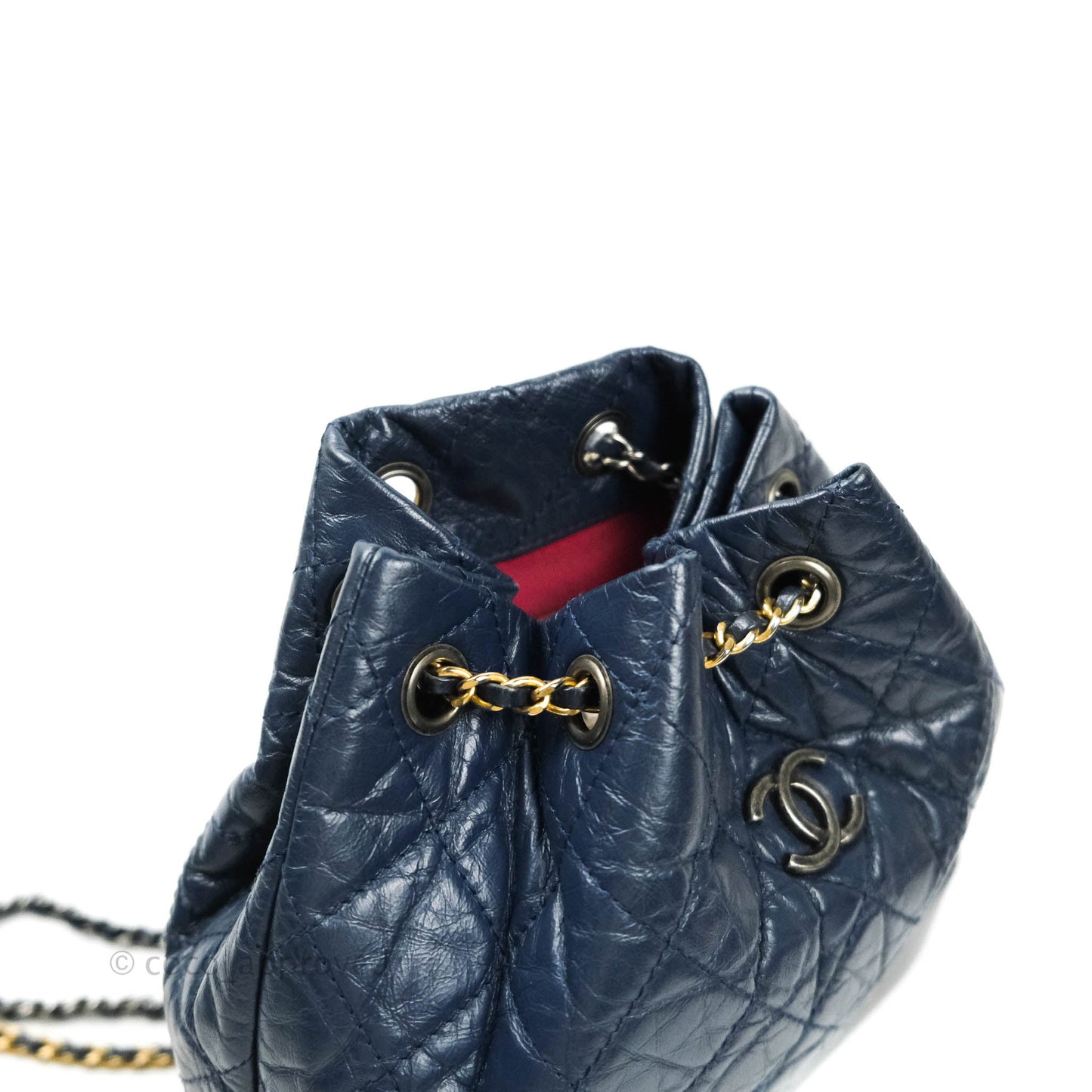 Chanel Gabrielle Backpack Black Aged Calfskin Small Navy Black