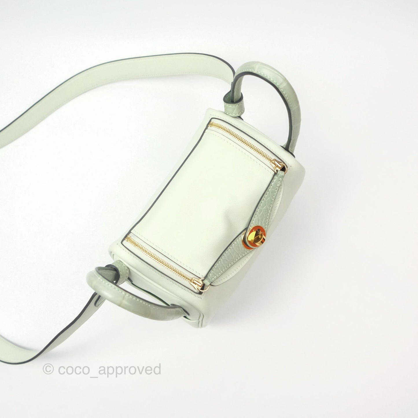 Hermès Mini Lindy Touch Vert Fizz 0S Swift Alligator Handle Gold Hardware