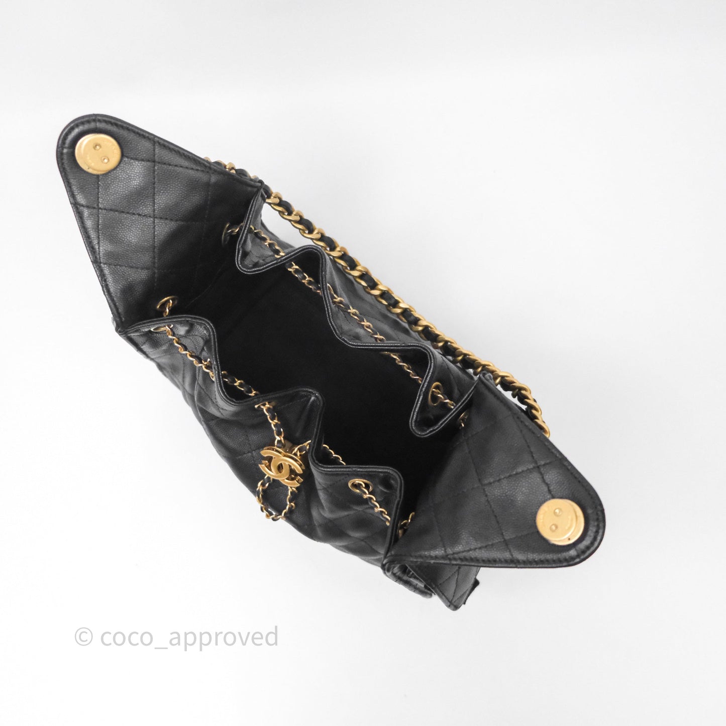 Chanel 25 Small Bag Black Caviar Aged Gold Hardware