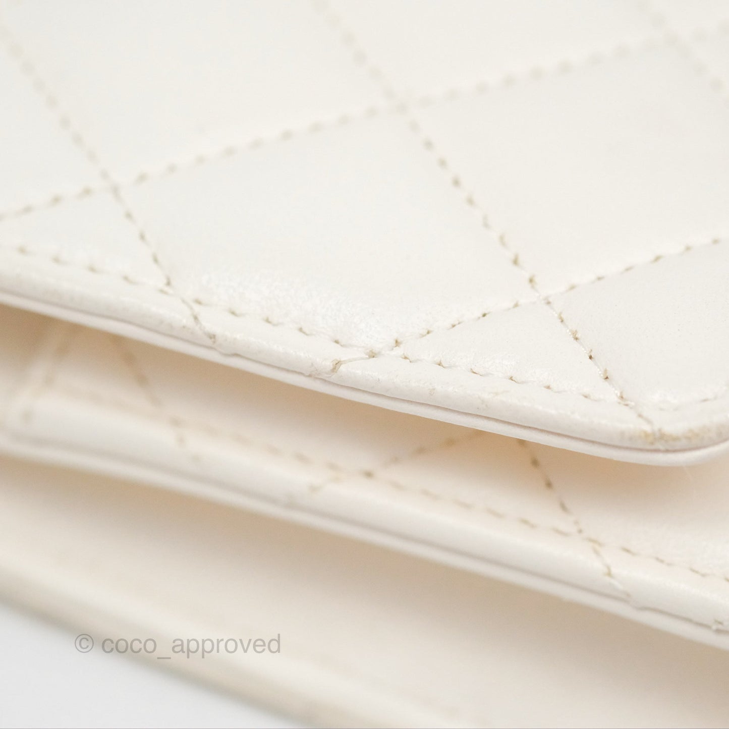 Chanel Quilted Wallet on Chain WOC Coco Heart Chain White Lambskin Aged Gold Hardware 22K