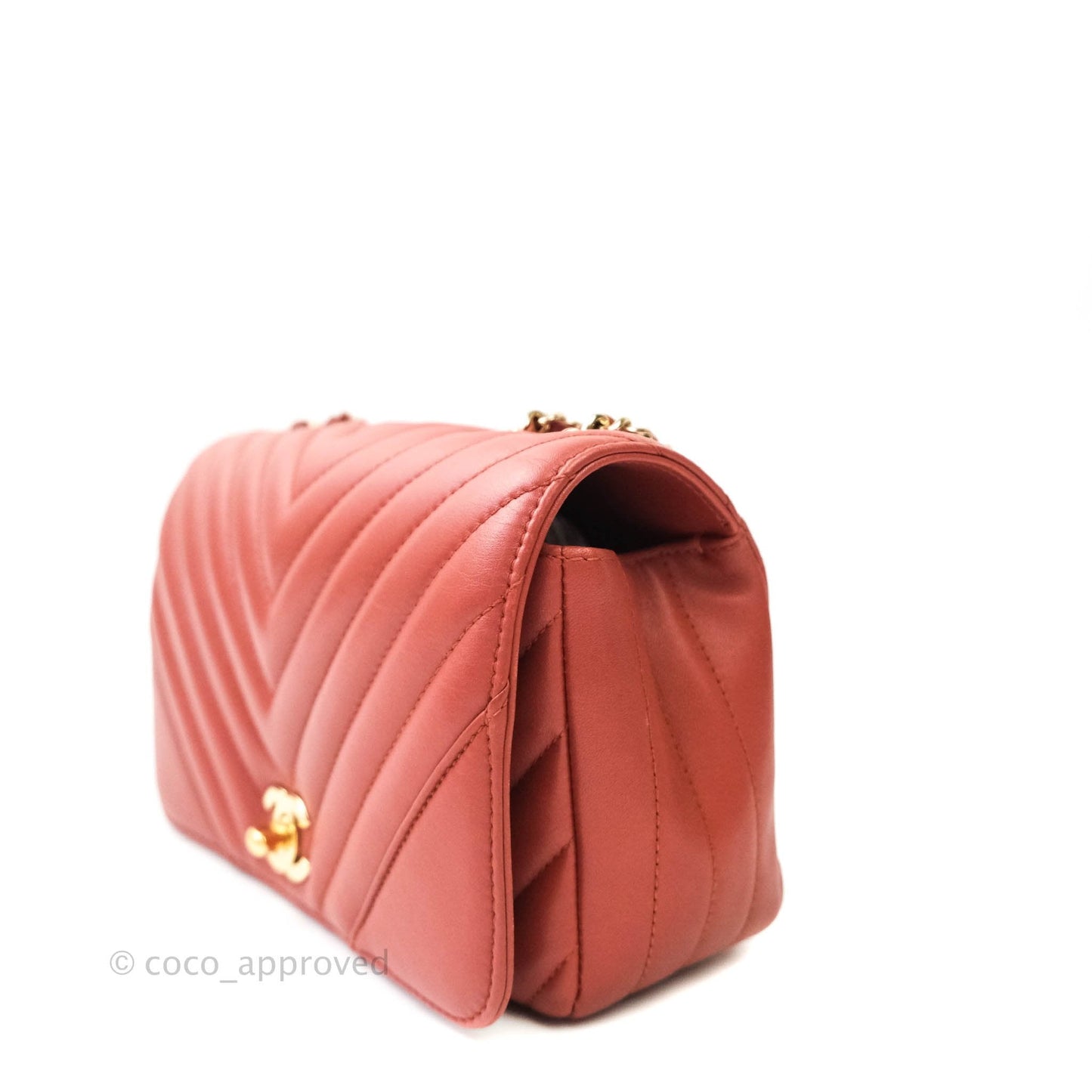 Chanel Small Statement Chevron Flap Bag Red Lambskin Gold Hardware
