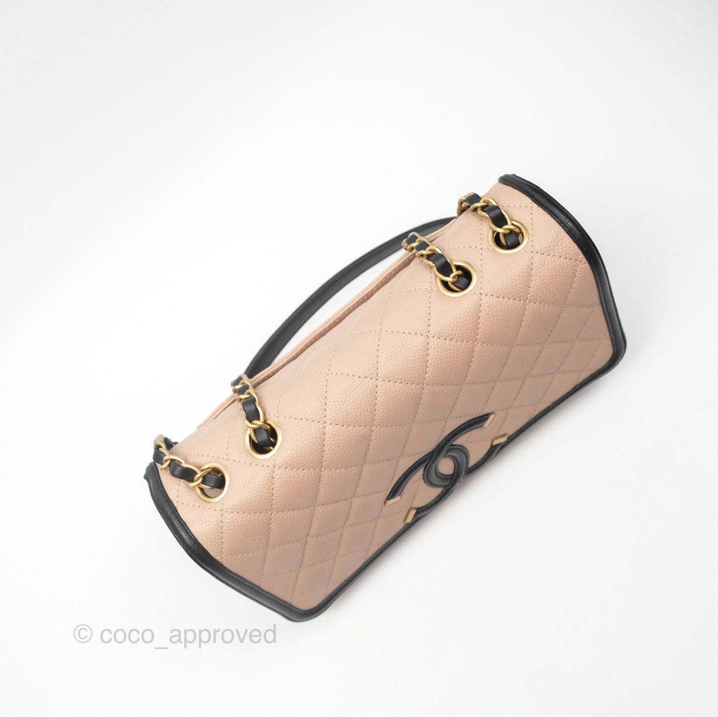 Chanel Quilted Medium CC Filigree Flap Beige Black Caviar