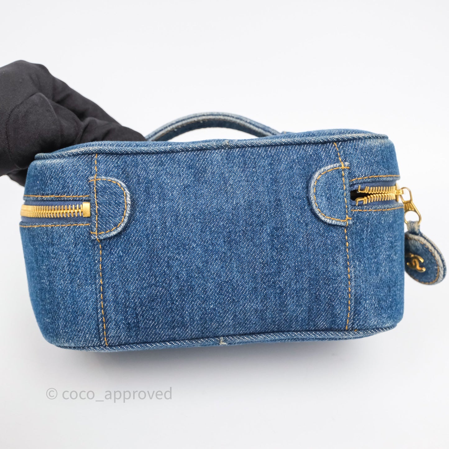 Chanel Vintage Vanity Case Denim Aged Gold Hardware