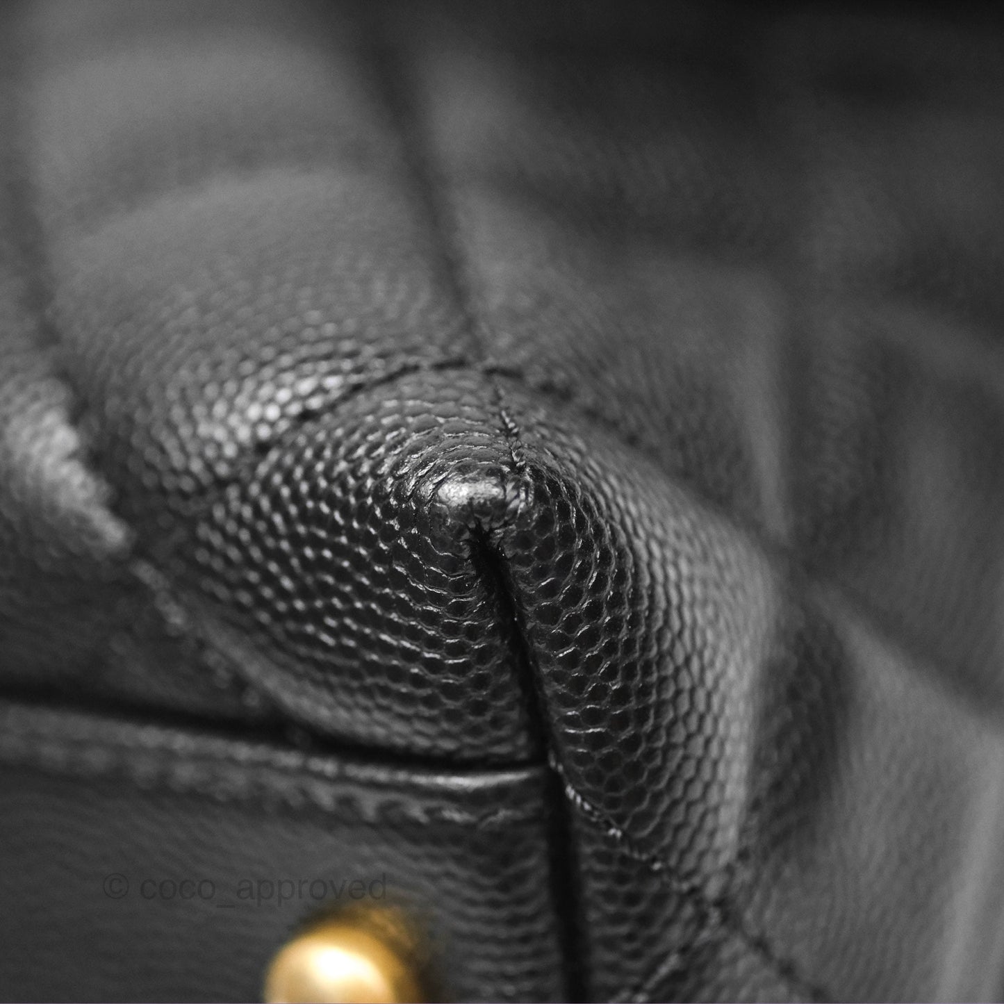 Chanel Medium Coco Handle Quilted Black Caviar Lizard Handle Gold Hardware