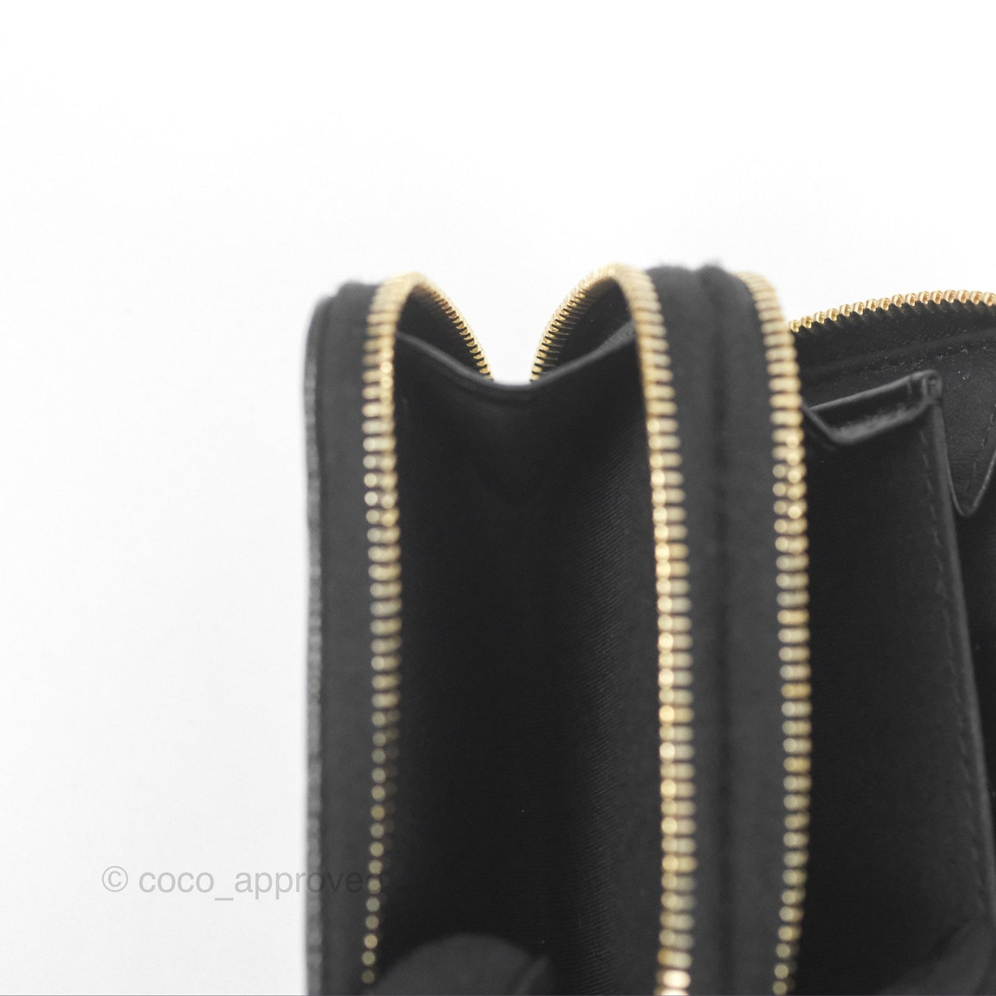 Chanel Miss Coco Quilted Zip Card Holder on Chain Black Caviar Gold Hardware
