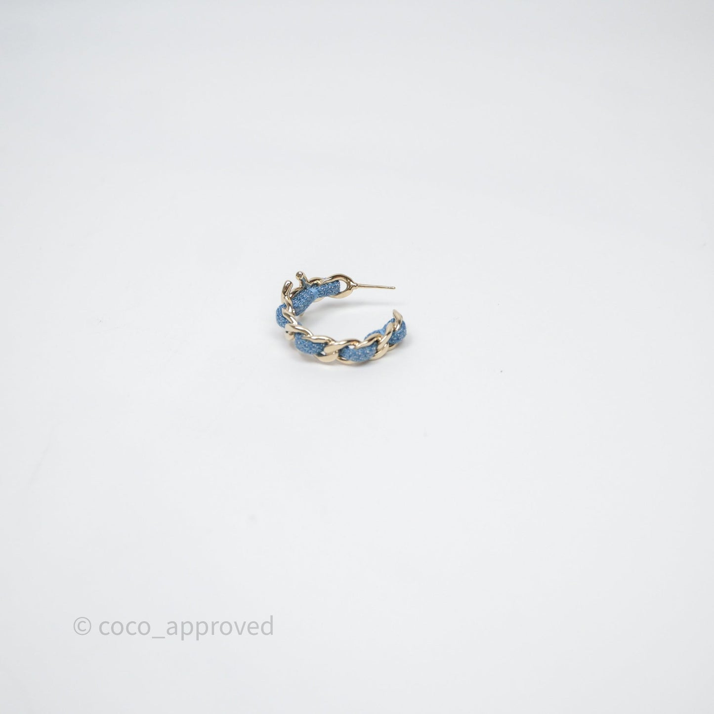 Chanel CC Denim Hoop Earrings Gold Tone