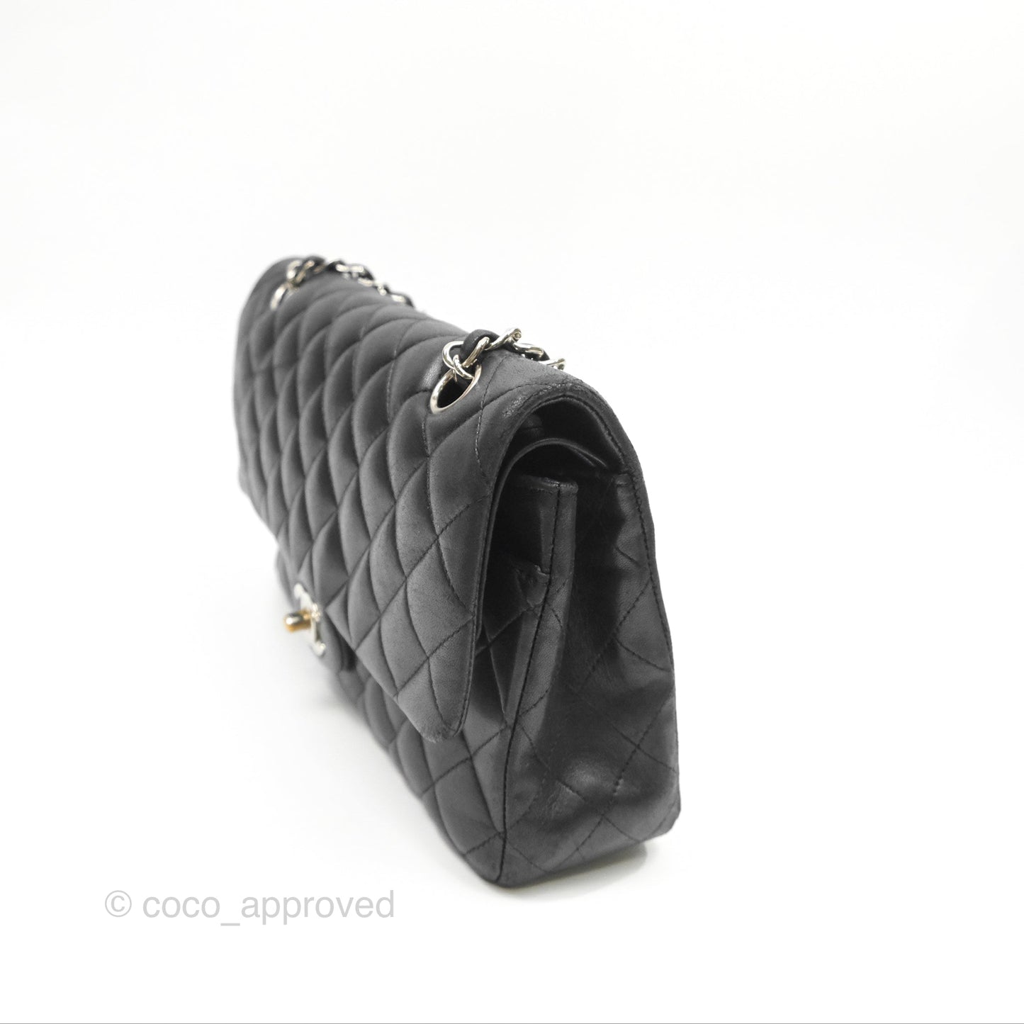 Chanel Classic M/L Medium Flap Quilted Black Lambskin Silver Hardware