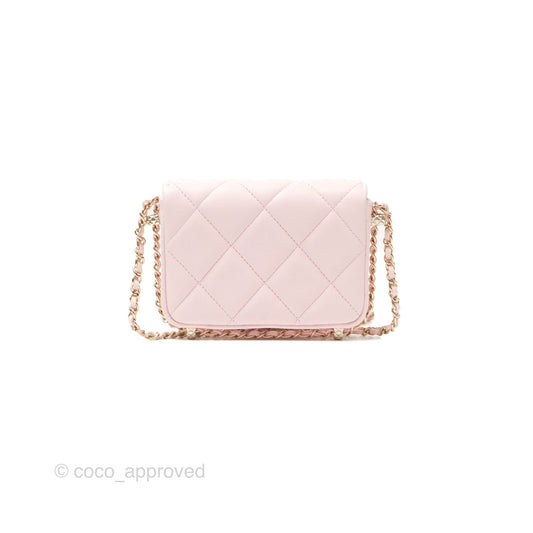 Chanel Mini Chain Around Clutch With Chain Pink Lambskin Gold Hardware