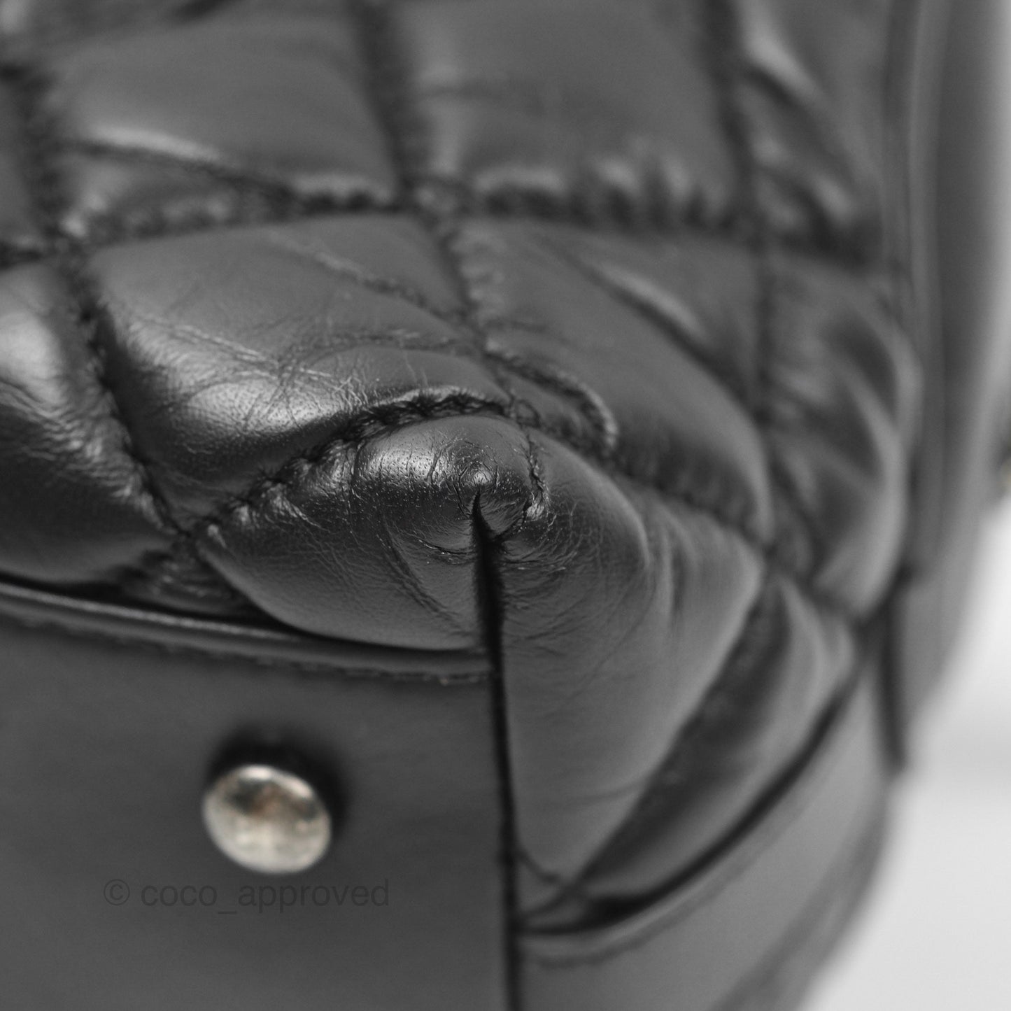 Chanel Quilted Small Handle Bowling Bag Black Aged Calfskin Ruthenium Hardware